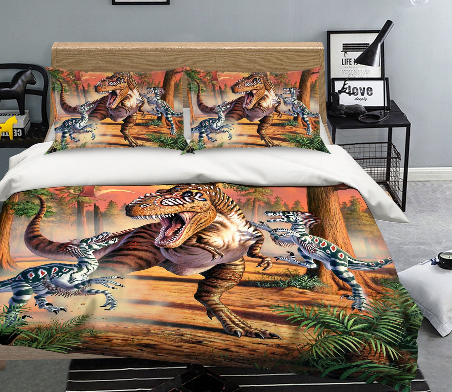 3D Dino Battle 2103 Jerry LoFaro bedding Bed Pillowcases Quilt Quiet Covers AJ Creativity Home 