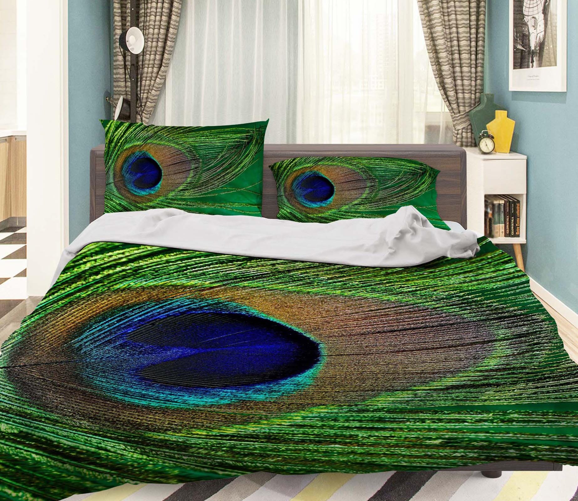 3D Peacock Feather 1919 Bed Pillowcases Quilt Quiet Covers AJ Creativity Home 