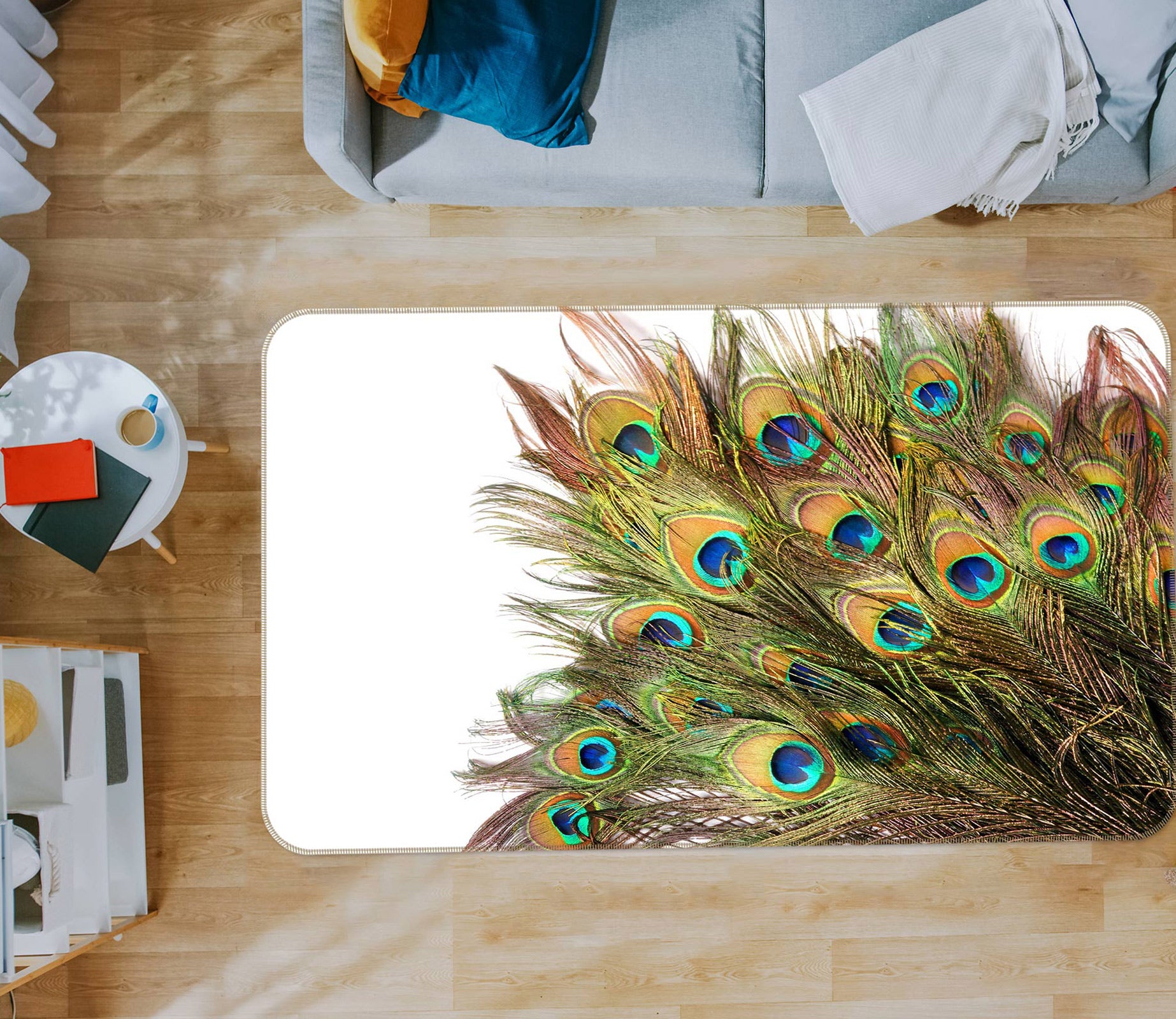 3D Peacock Feather 37088 Non Slip Rug Mat