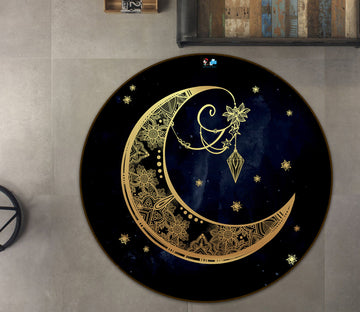 3D Golden Moon Pattern 75029 Round Non Slip Rug Mat