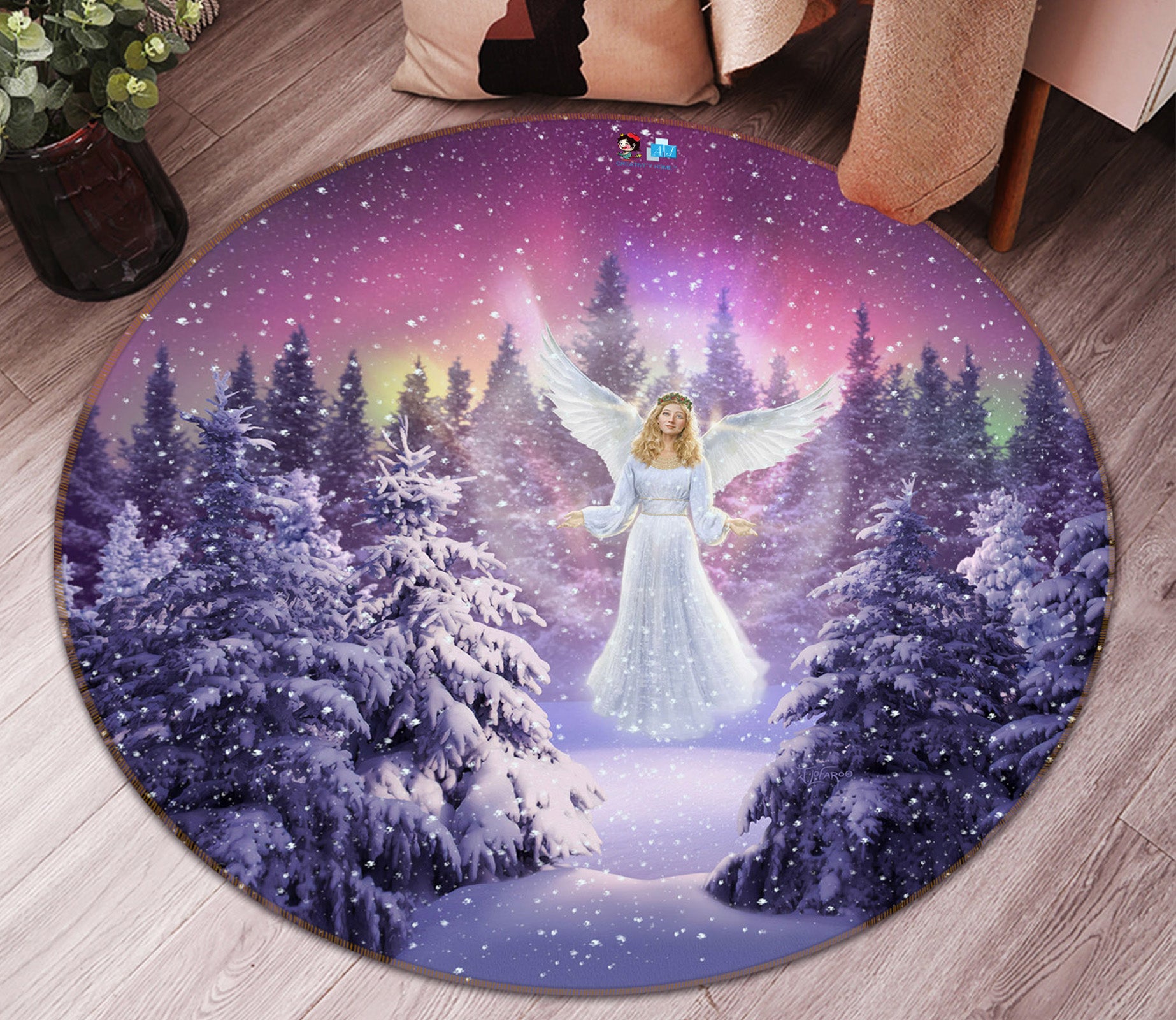 3D Snowfield Angel 83144 Jerry LoFaro Rug Round Non Slip Rug Mat