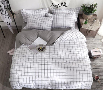 3D White Small Grid 4047 Bed Pillowcases Quilt