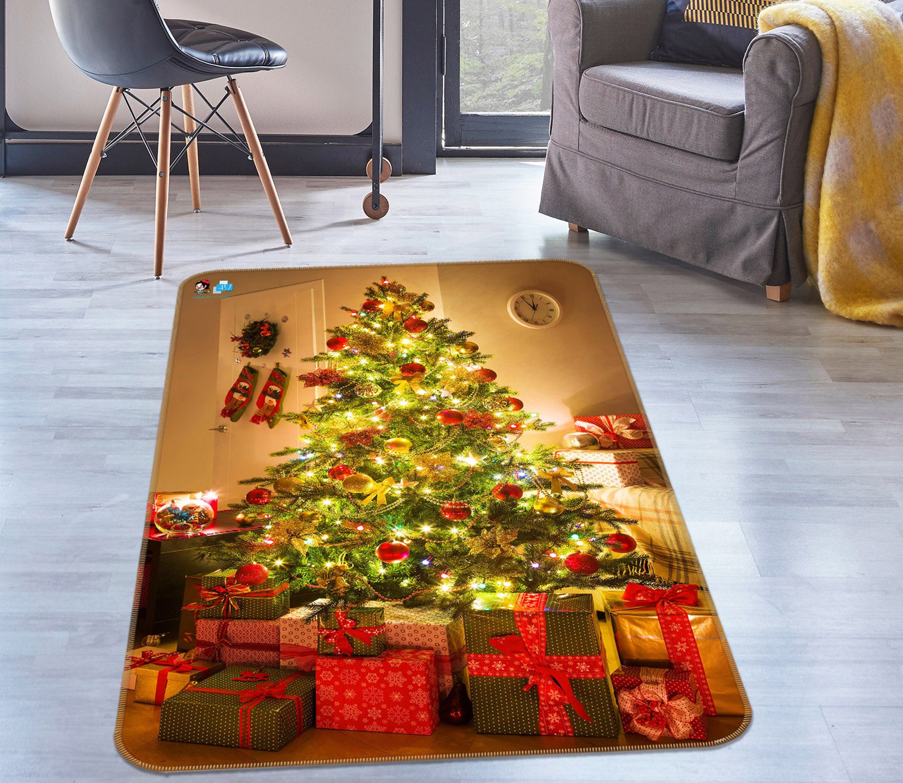 3D Tree Gift 55143 Christmas Non Slip Rug Mat Xmas