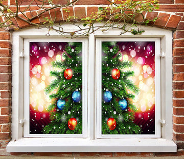 3D Christmas Tree Colored Balls 42136 Christmas Window Film Print Sticker Cling Stained Glass Xmas