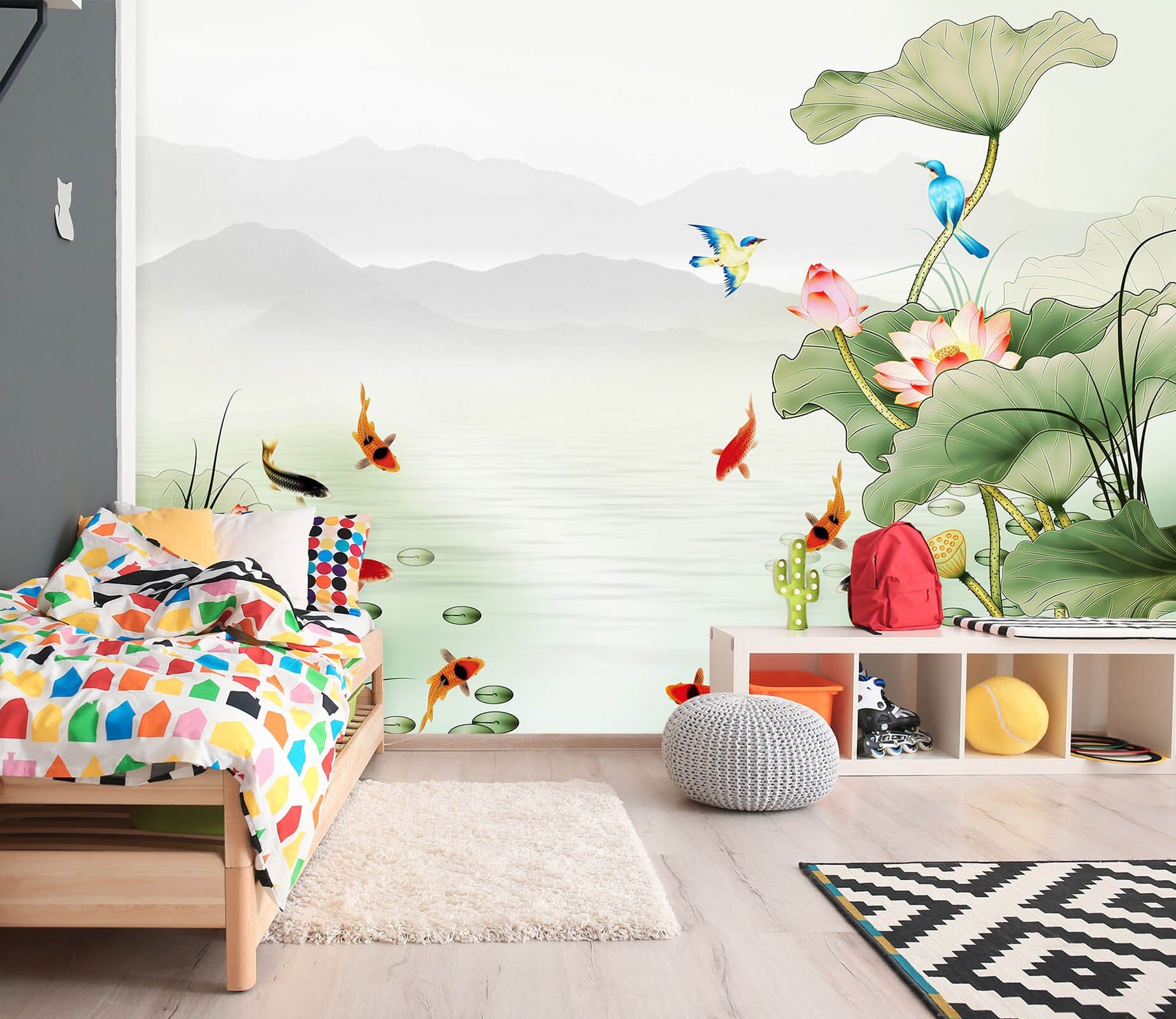 3D Lotus Fish 1478 Wall Murals Wallpaper AJ Wallpaper 2 