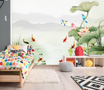 3D Lotus Fish 1478 Wall Murals Wallpaper AJ Wallpaper 2 