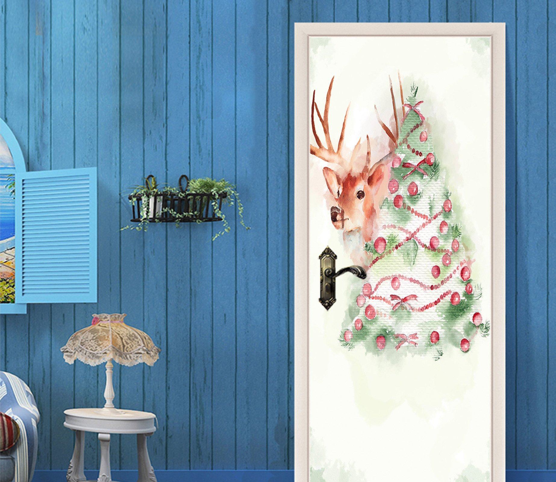 3D Christmas Xmas Tree 2 Door Mural Wallpaper AJ Wallpaper 