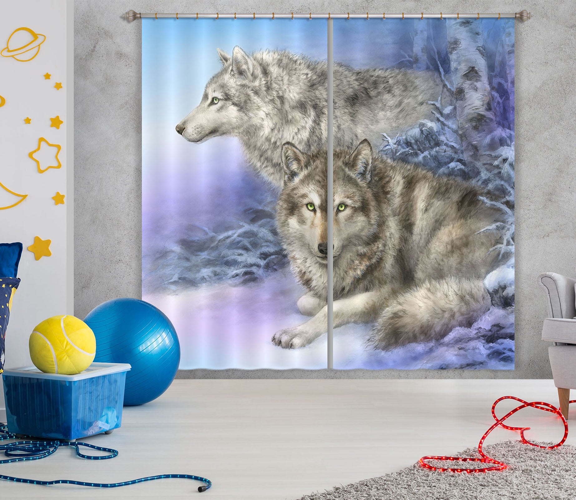 3D Snow Wolf 9057 Kayomi Harai Curtain Curtains Drapes