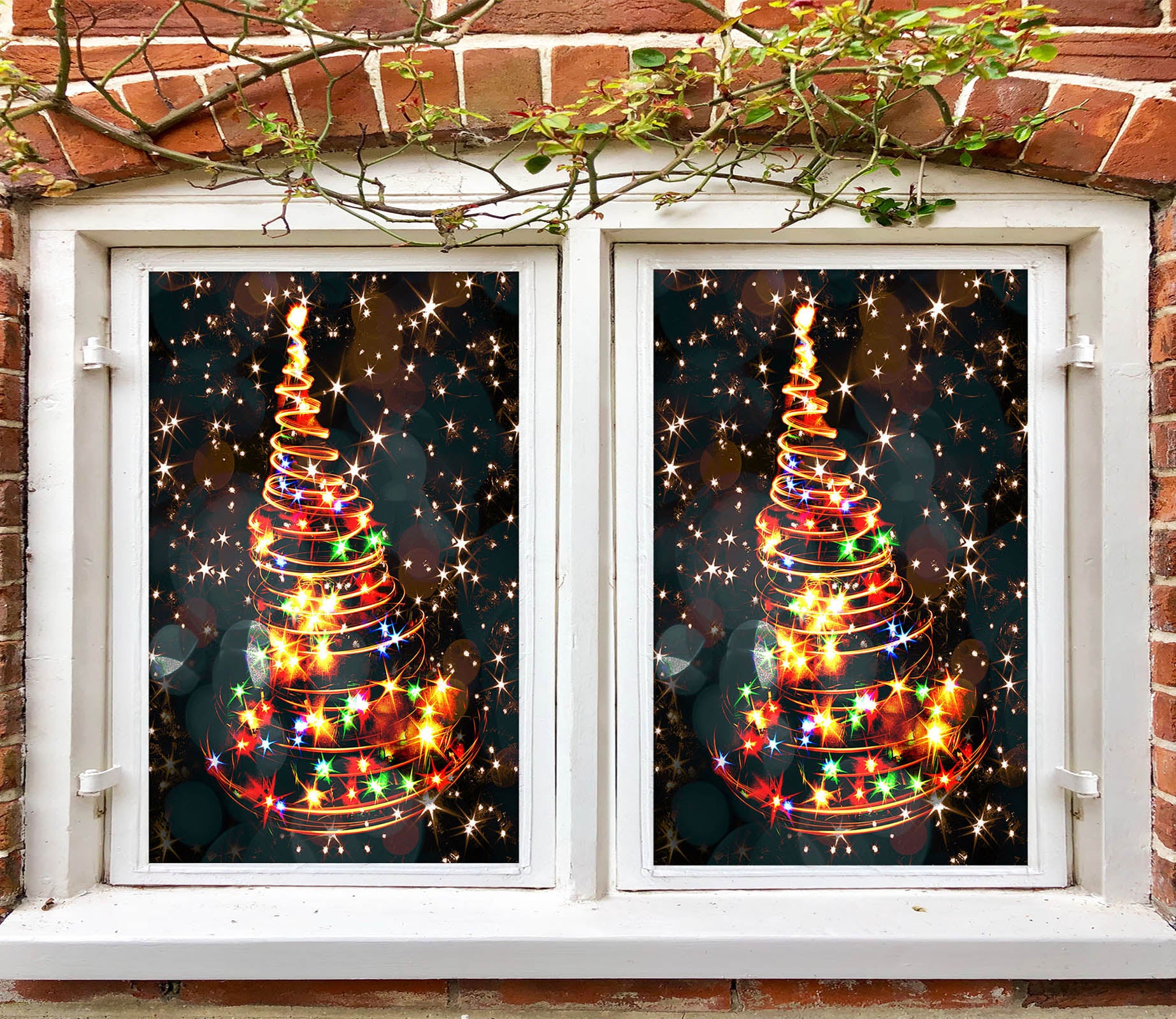 3D Color String Lights 43133 Christmas Window Film Print Sticker Cling Stained Glass Xmas