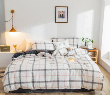 3D White Grid 18066 Bed Pillowcases Quilt