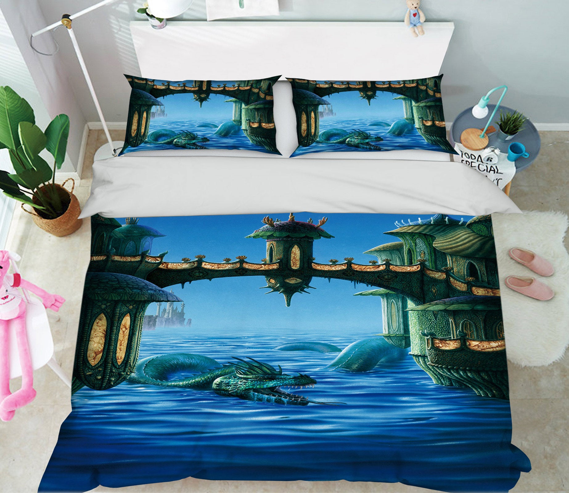 3D River Dragon Bridge 6182 Ciruelo Bedding Bed Pillowcases Quilt