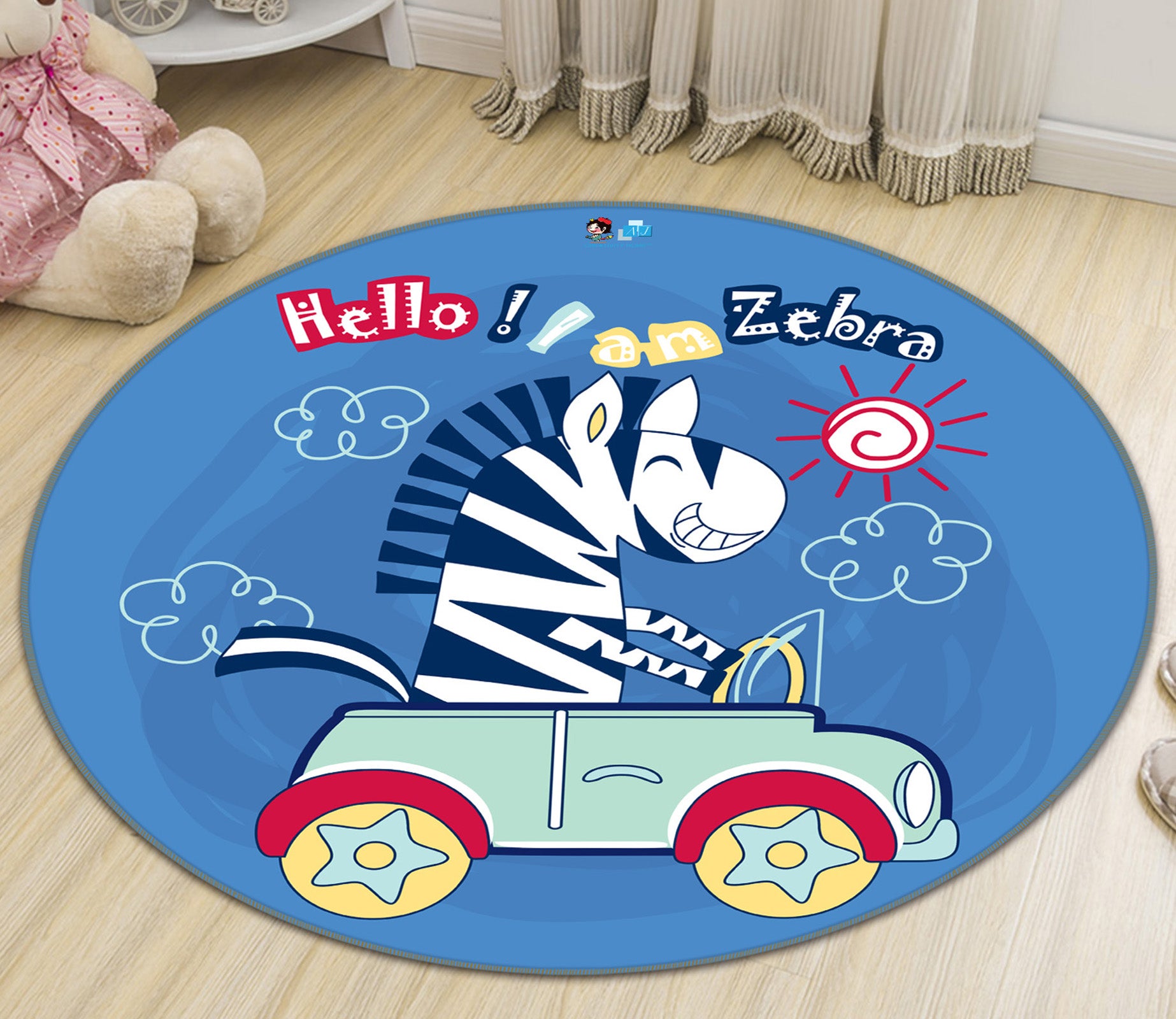 3D Cartoon Car Zebra 74268 Round Non Slip Rug Mat