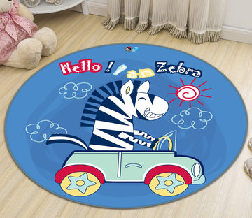 3D Cartoon Car Zebra 74268 Round Non Slip Rug Mat