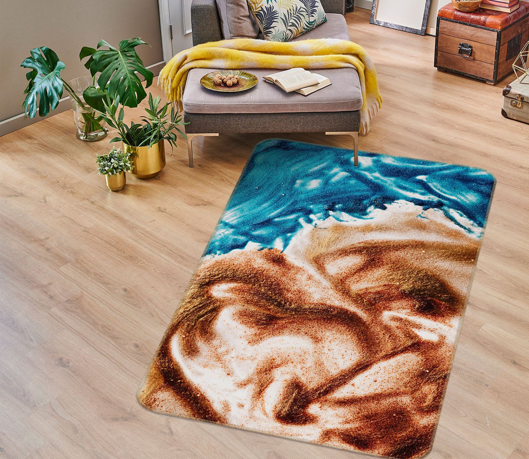 3D Brown Blue Sand 28026 Non Slip Rug Mat
