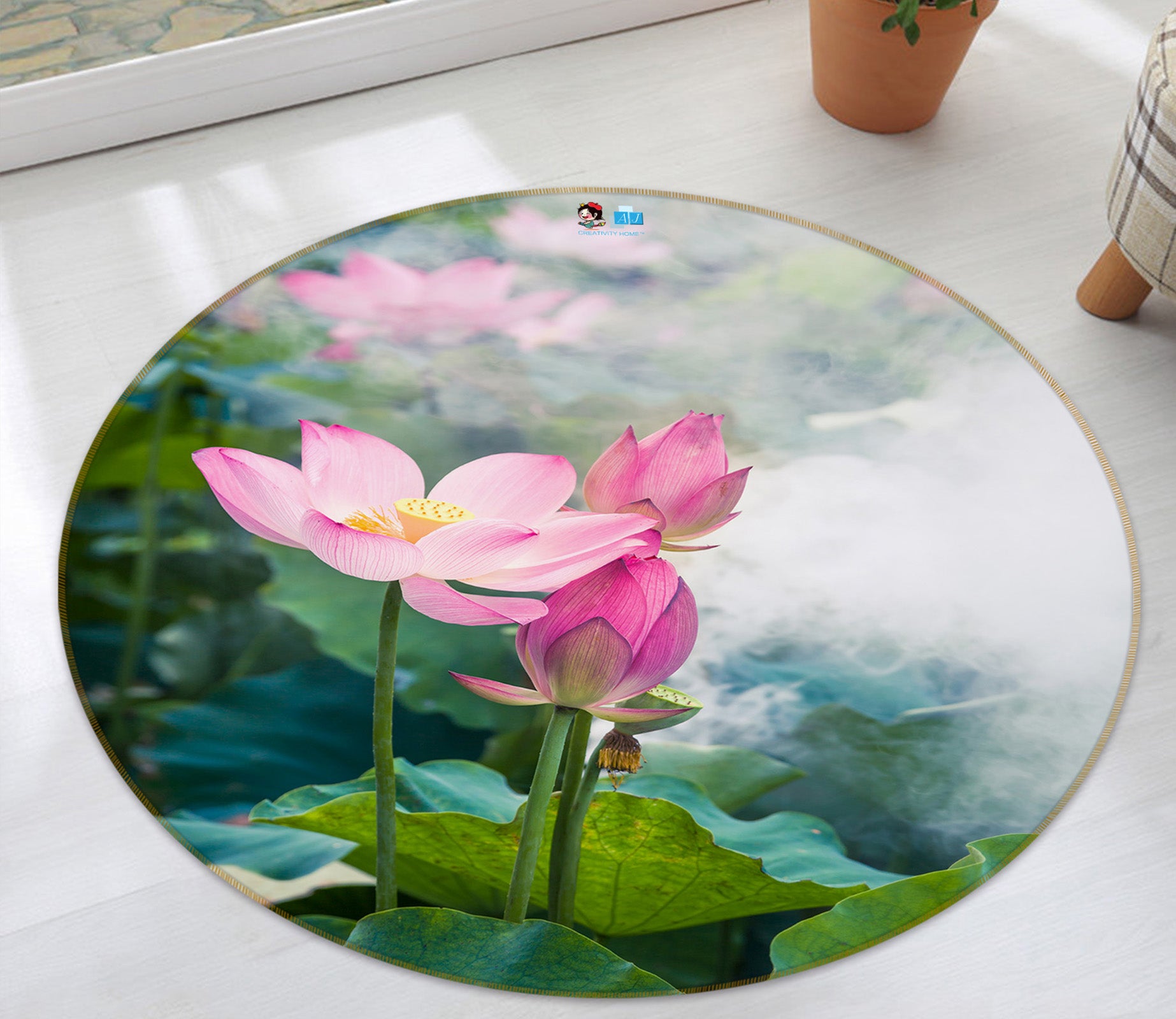 3D Lotus 69184 Round Non Slip Rug Mat