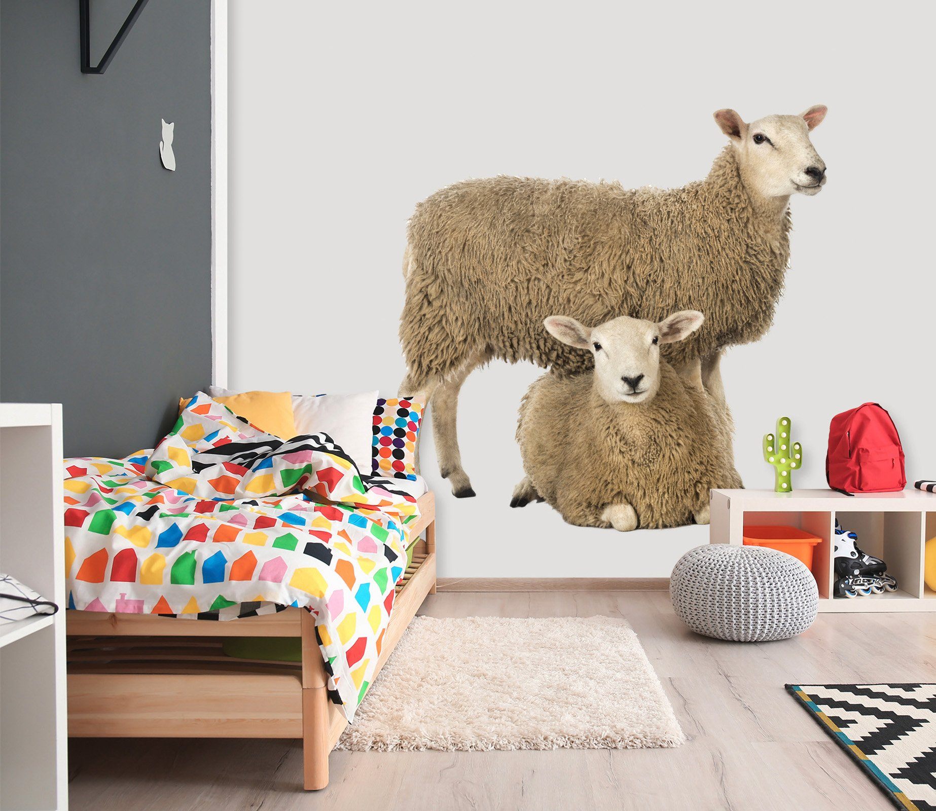 3D Sheep Are Eating Milk 088 Animals Wall Stickers Wallpaper AJ Wallpaper 