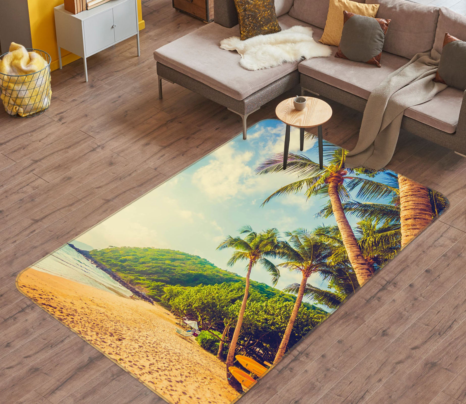 3D Coconut Tree Beach 31115 Non Slip Rug Mat