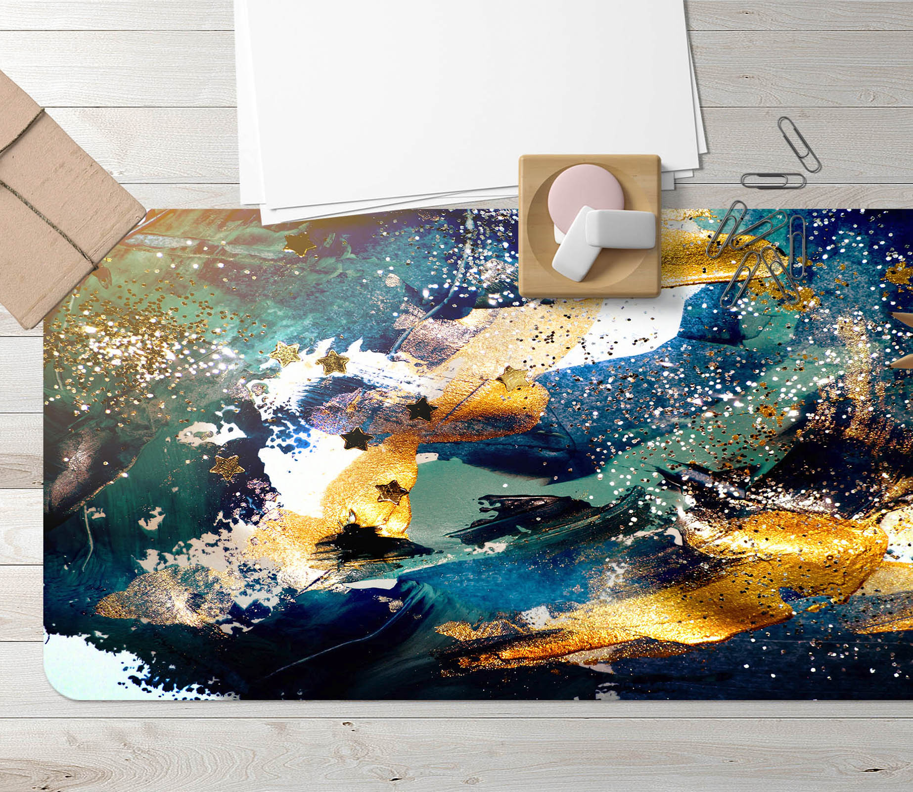 3D Dark Blue Golden Pattern 18027 Desk Mat