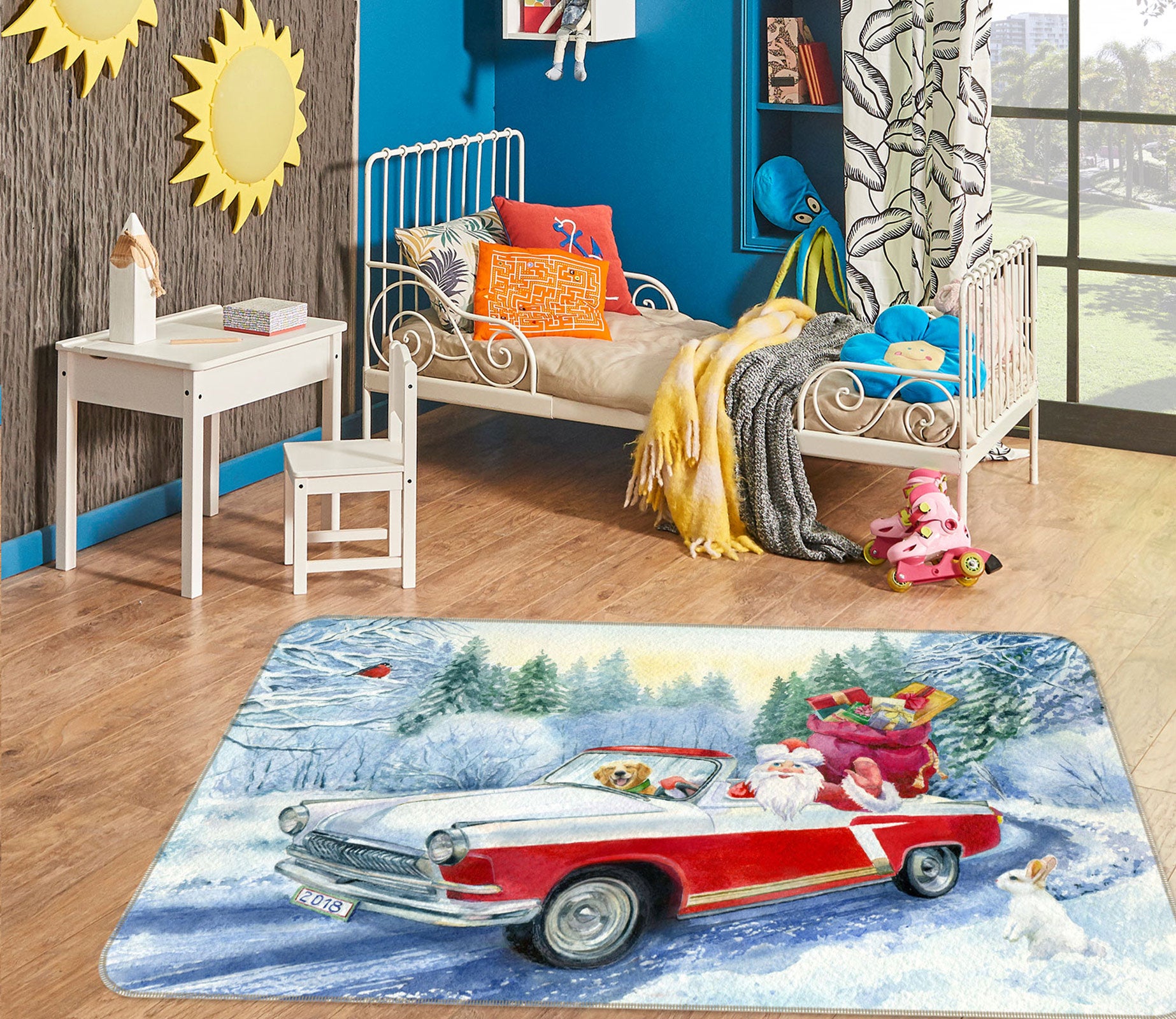 3D Red Sports Car Snow 68004 Vehicle Non Slip Rug Mat