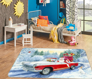 3D Red Sports Car Snow 68004 Vehicle Non Slip Rug Mat