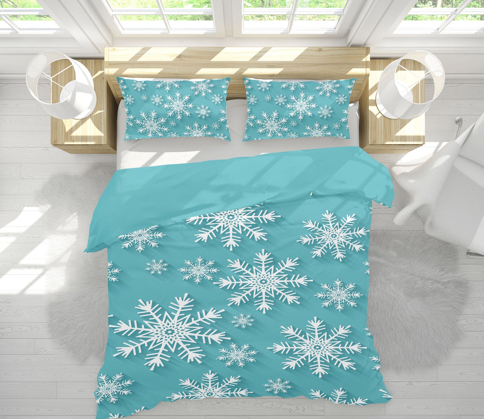 3D Mint Green Snowflake 13185 Bed Pillowcases Quilt