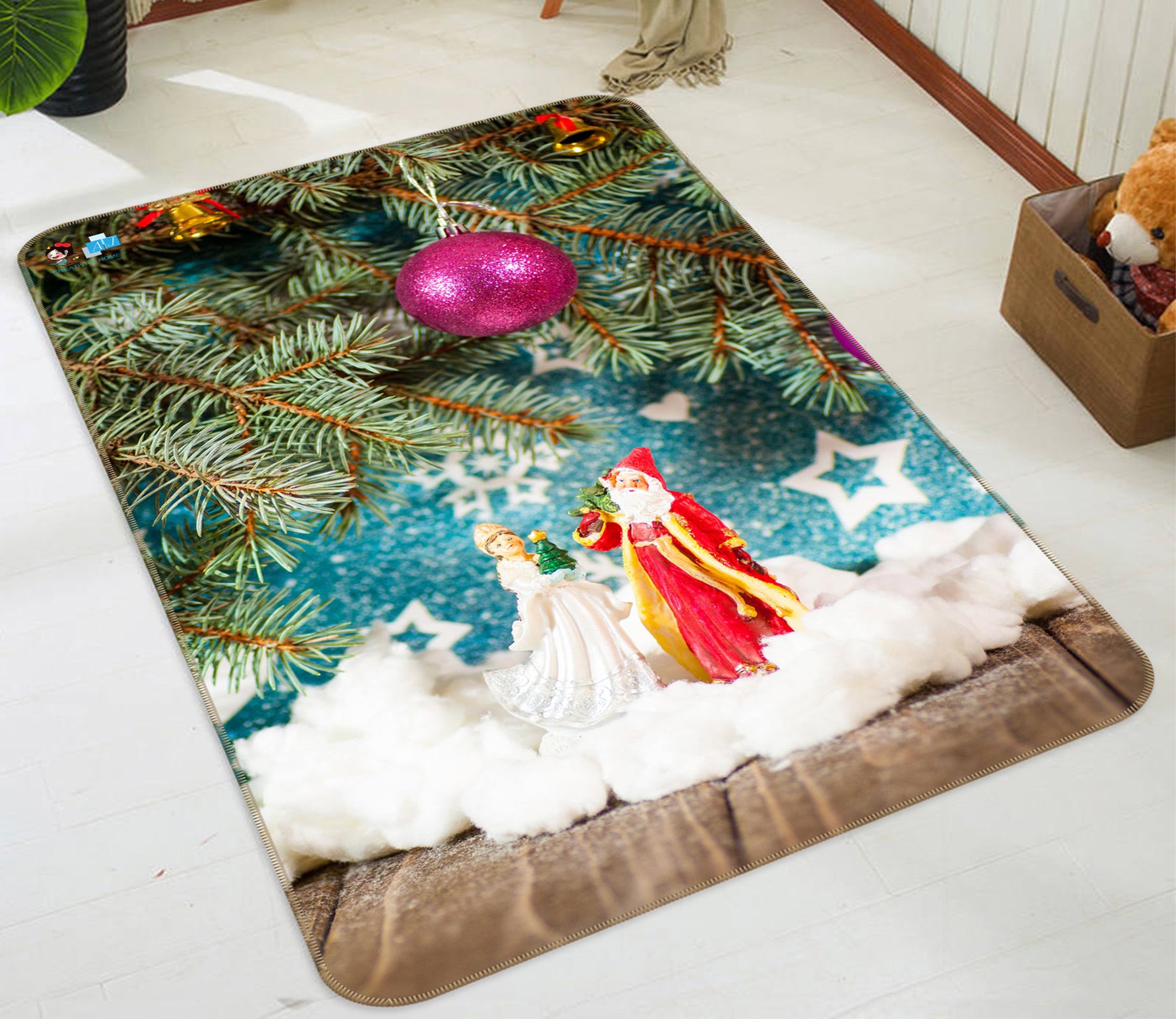 3D Santa Claus Ornaments 55044 Christmas Non Slip Rug Mat Xmas