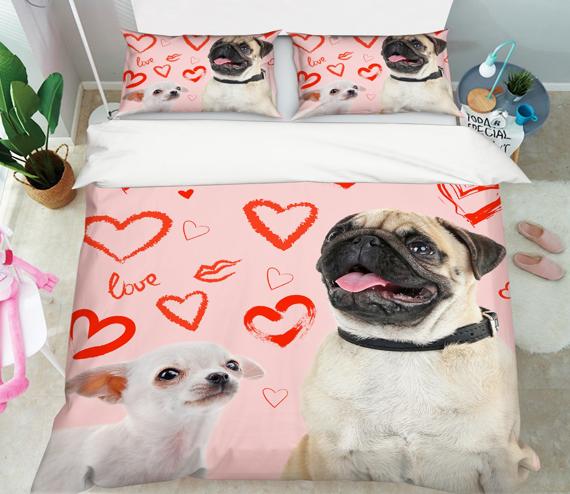 3D Heart Pug Dog 14206 Bed Pillowcases Quilt