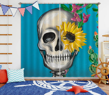 3D Skull Sunflower 393 Jacqueline Reynoso Curtain Curtains Drapes
