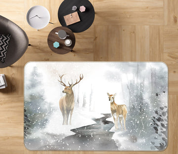 3D Deer Snow 30190 Non Slip Rug Mat