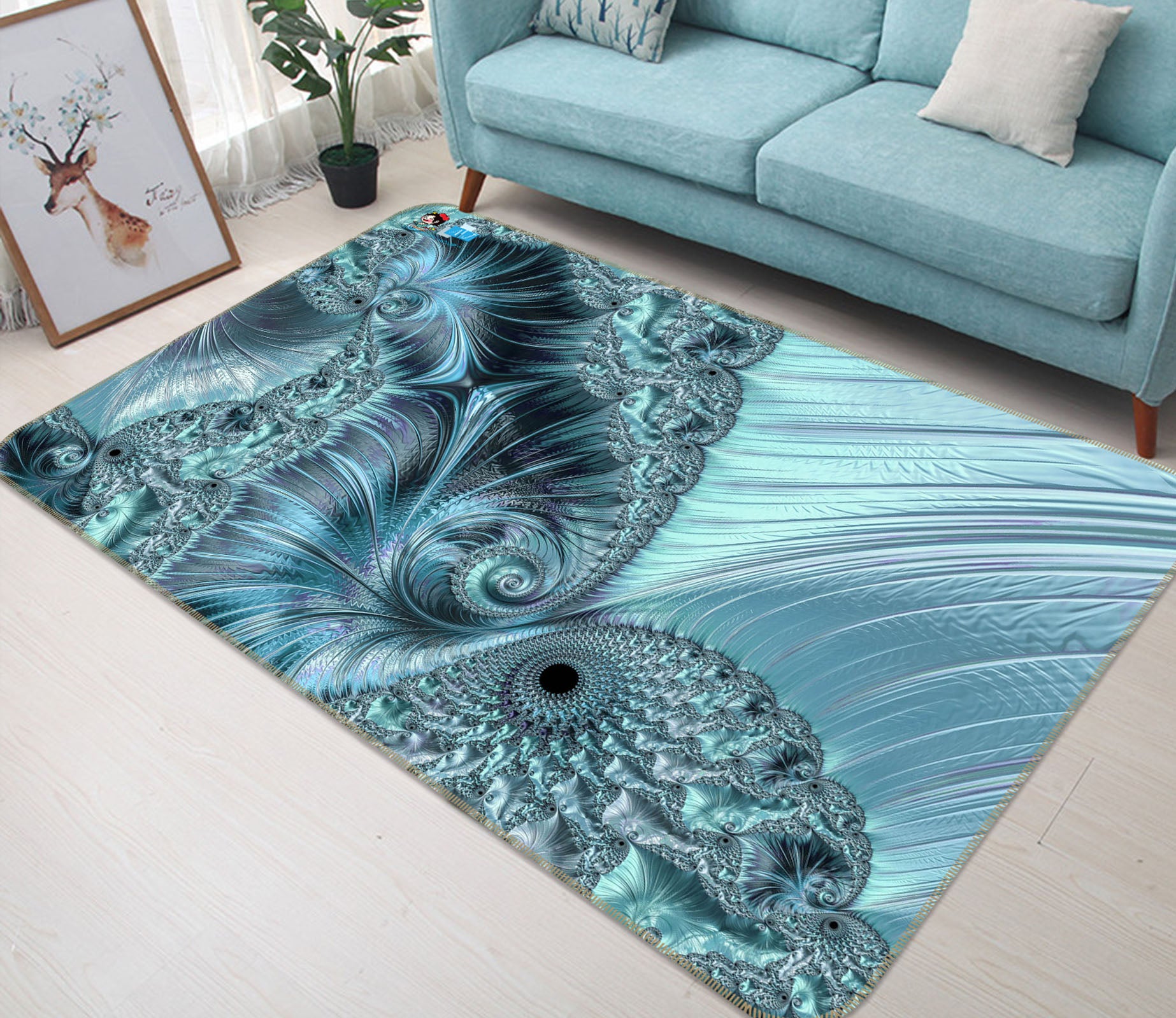 3D Aqua Blue Pattern 83038 Andrea haase Rug Non Slip Rug Mat