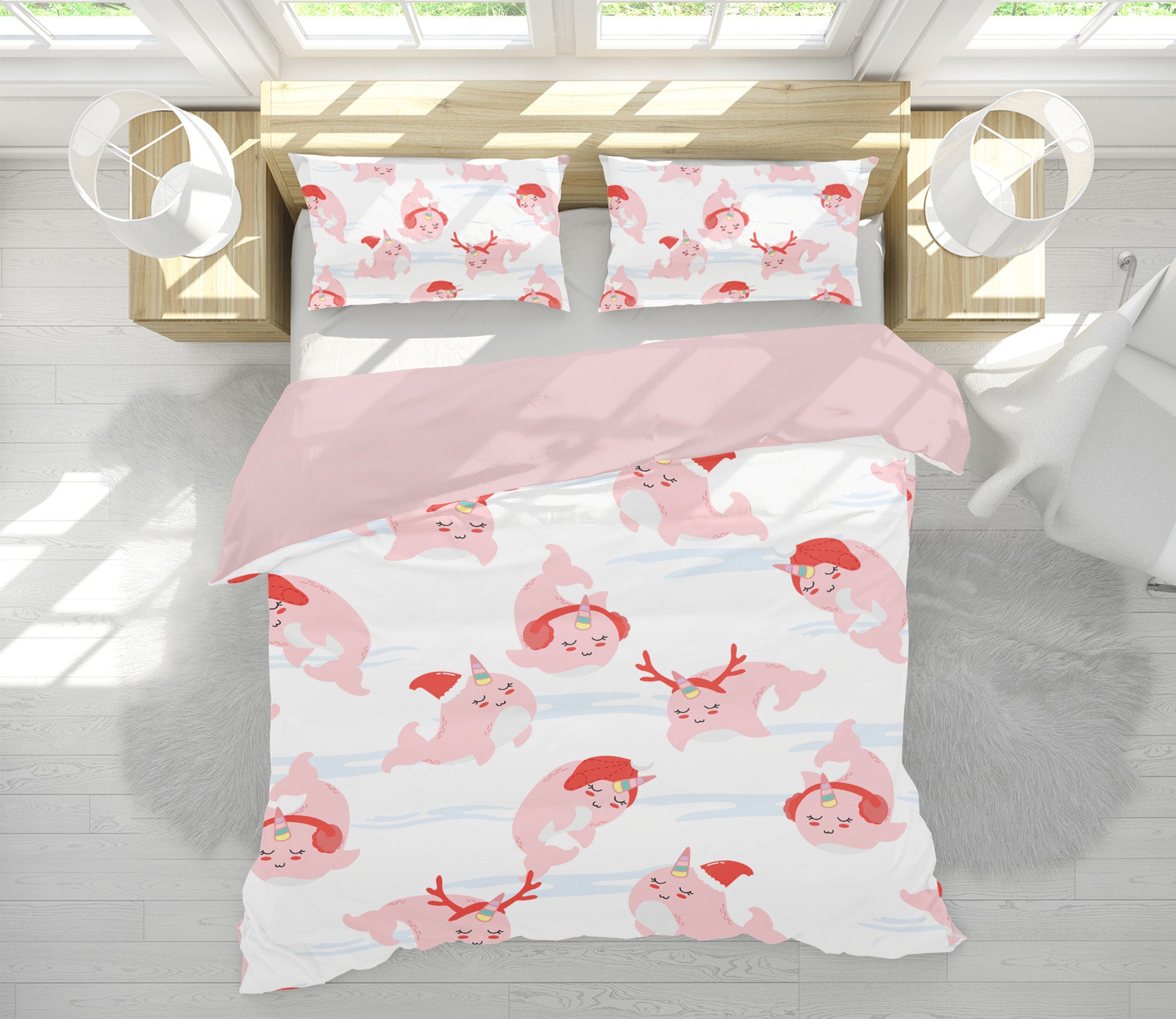 3D Pink Whale 61086 Bed Pillowcases Quilt