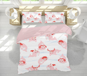 3D Pink Whale 61086 Bed Pillowcases Quilt