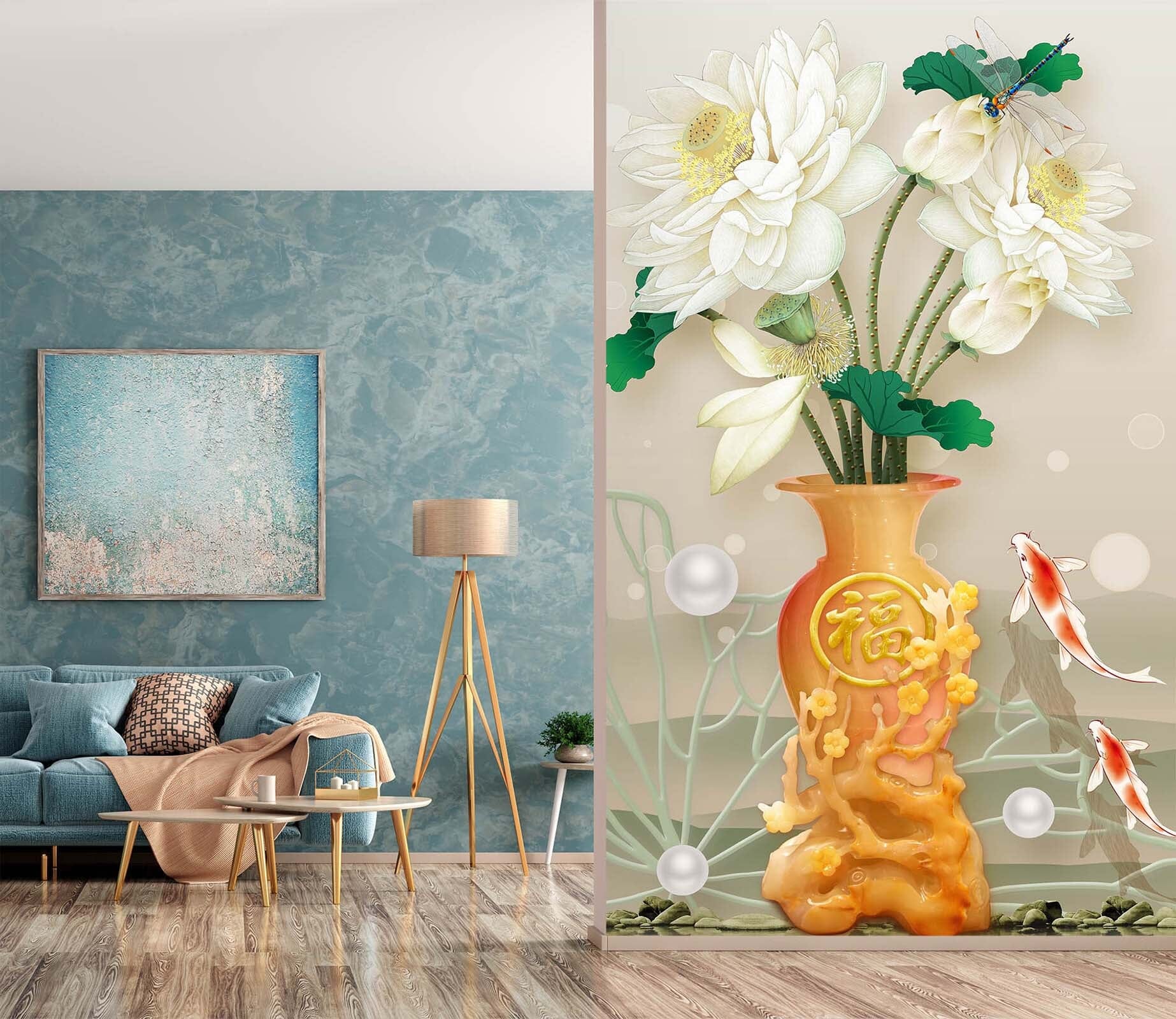 3D Flowers Goldfish 1862 Wall Murals Wallpaper AJ Wallpaper 2 