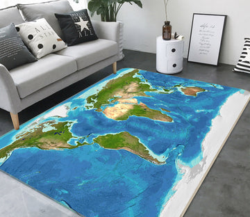3D Blue Ocean 307 World Map Non Slip Rug Mat