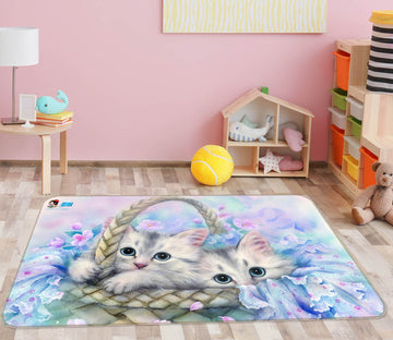 3D Flower Basket Cat 5606 Kayomi Harai Rug Non Slip Rug Mat