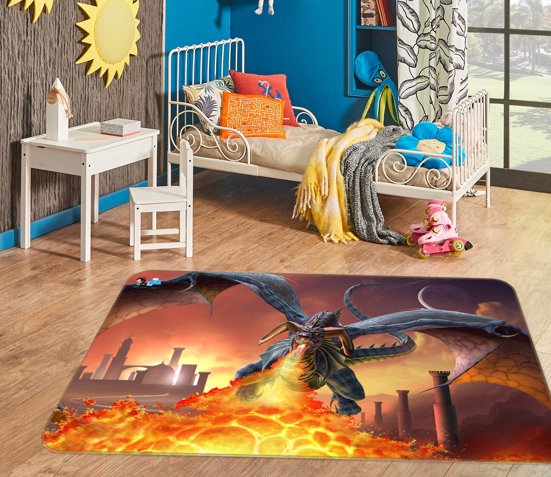 3D Dragon Spitfire 4107 Tom Wood Rug Non Slip Rug Mat