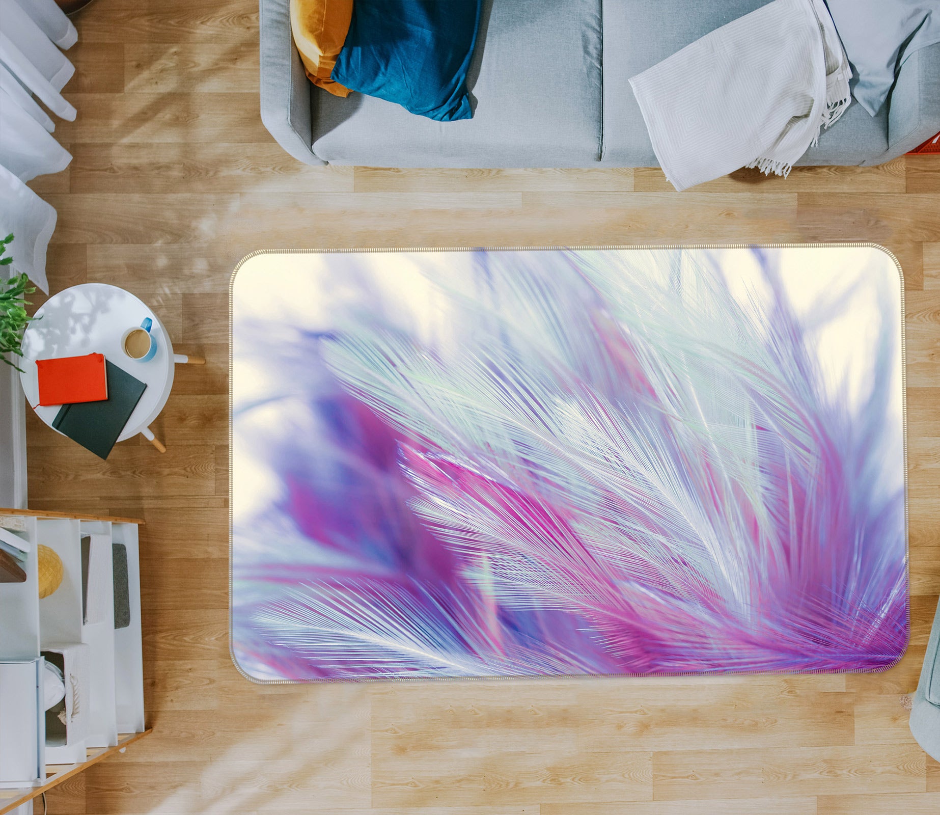 3D Purple Feather Pattern 30055 Non Slip Rug Mat