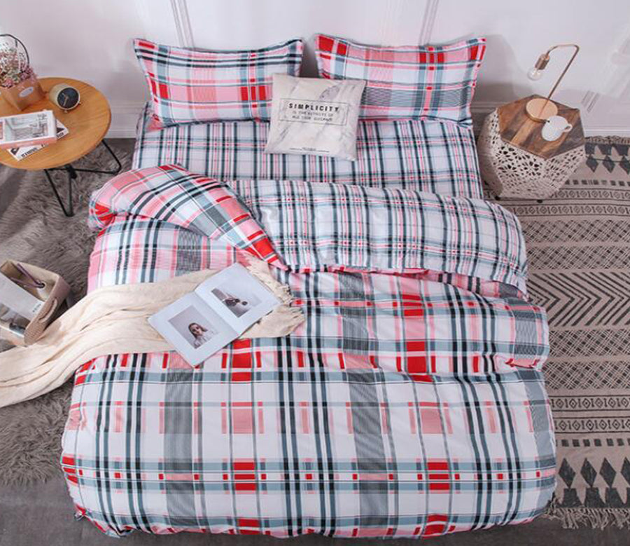 3D Red And Black Grid 13135 Bed Pillowcases Quilt