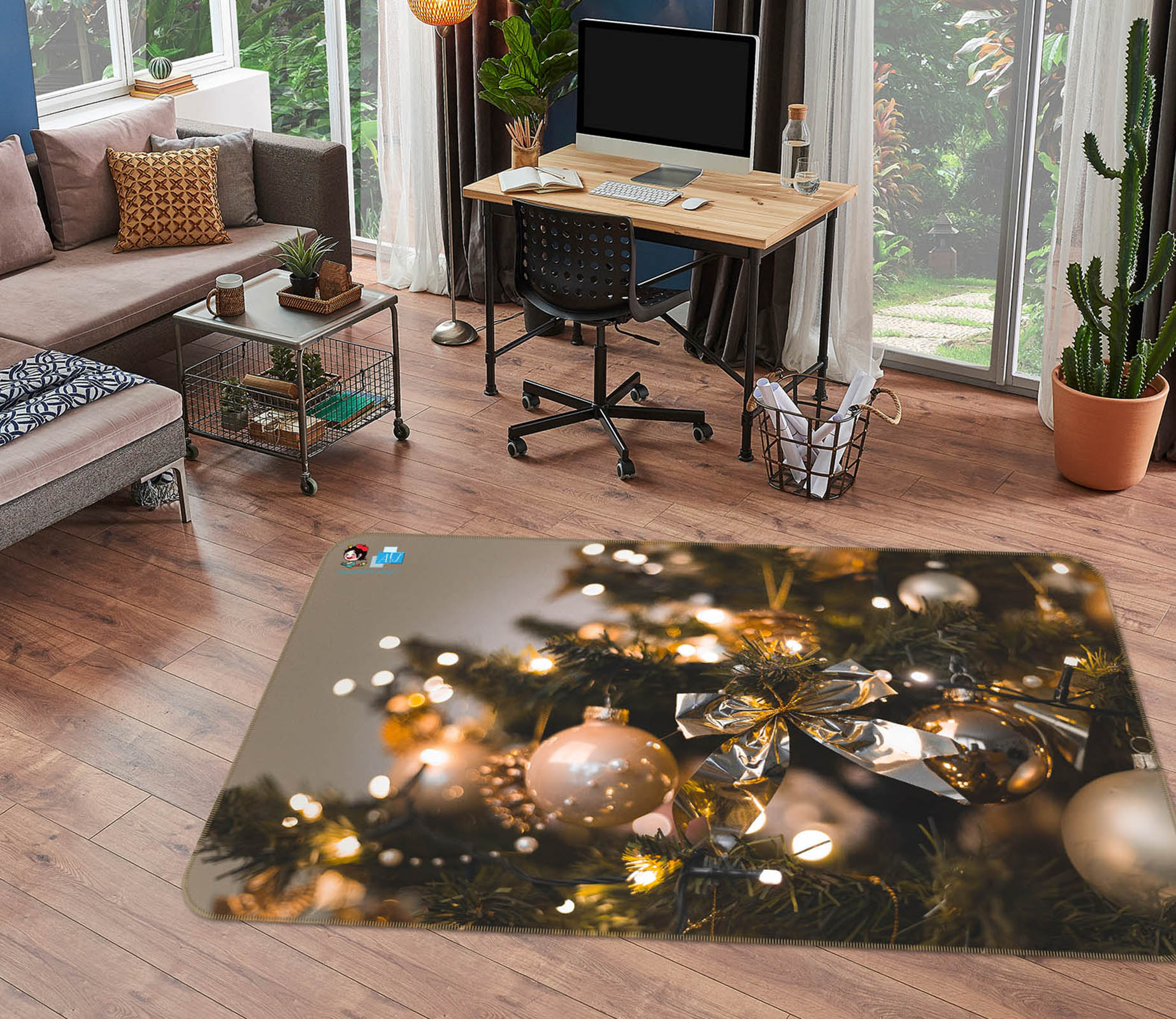 3D Tree Ball Bowknot 55056 Christmas Non Slip Rug Mat Xmas