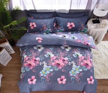 3D Dark Gray Background Pink Blue Flowers 2089 Bed Pillowcases Quilt