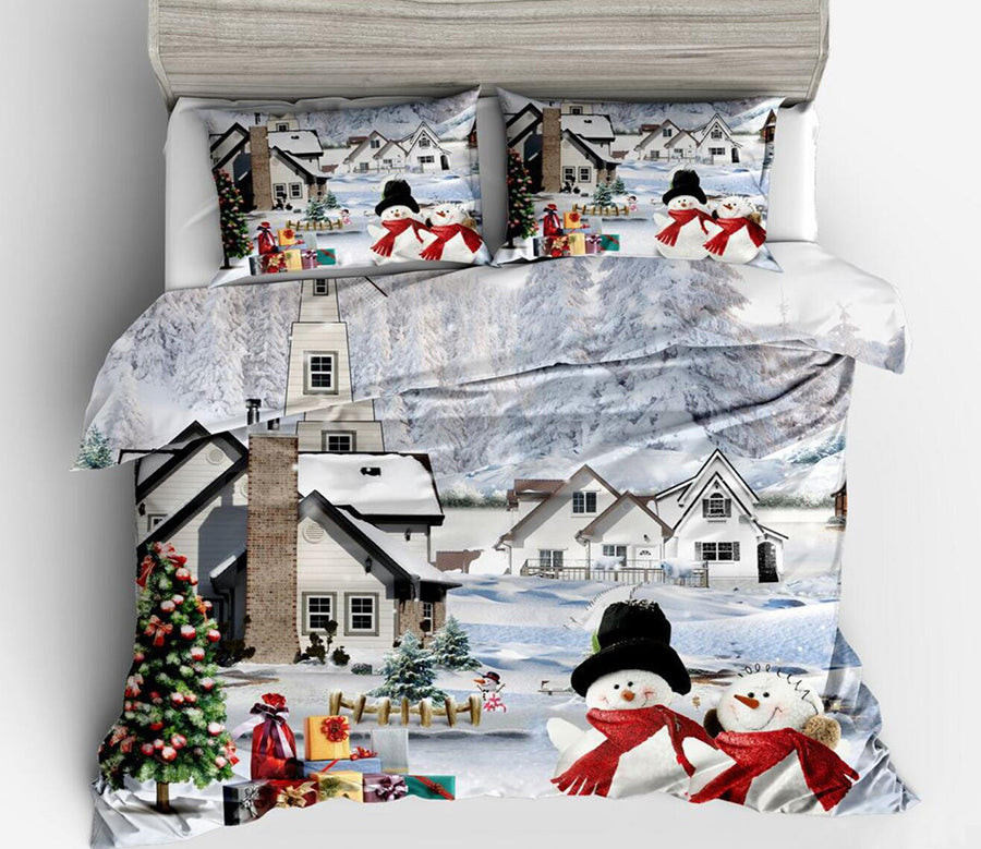 3D House Snowman 46073 Christmas Quilt Duvet Cover Xmas Bed Pillowcases