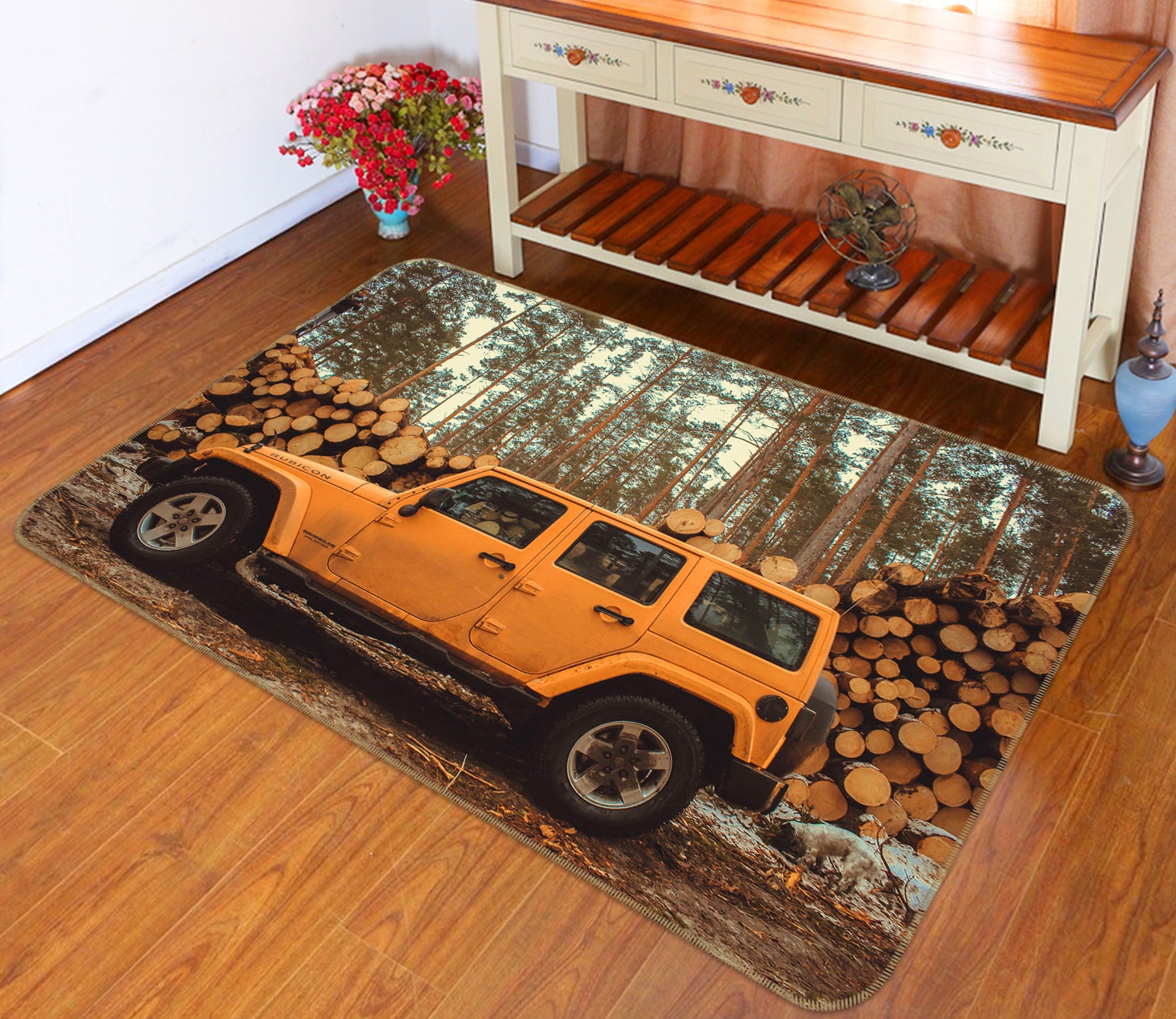 3D Tree Stakes Yellow Car 67226 Vehicle Non Slip Rug Mat