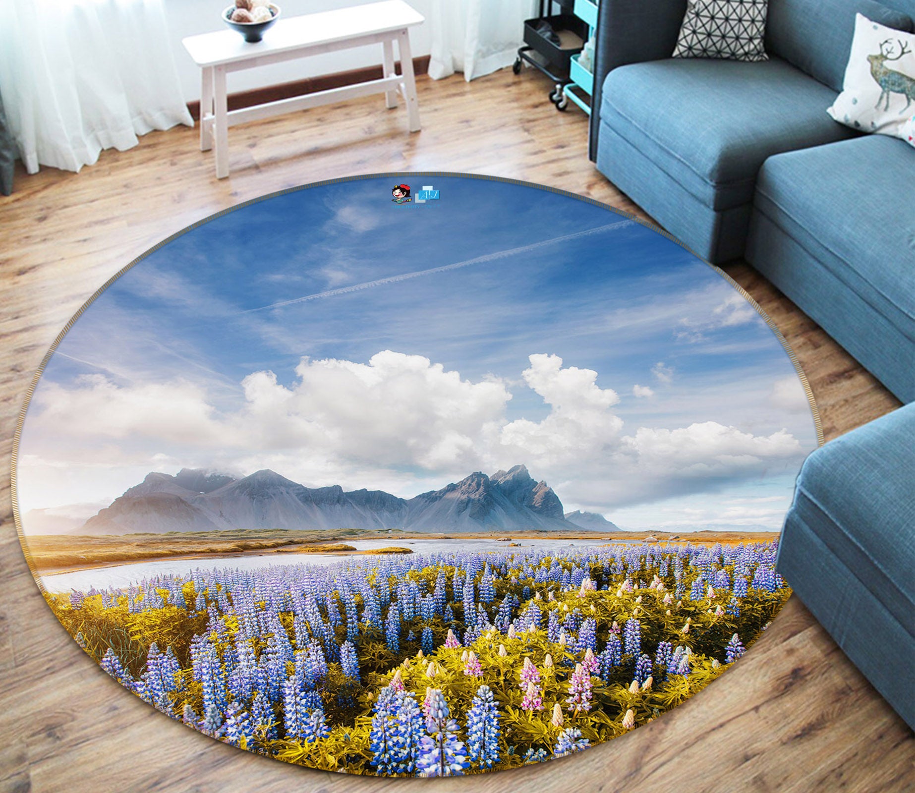 3D Flower Bush Sky 69183 Round Non Slip Rug Mat