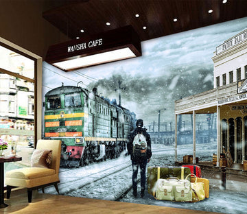 3D Snowing Train 264 Vehicle Wall Murals