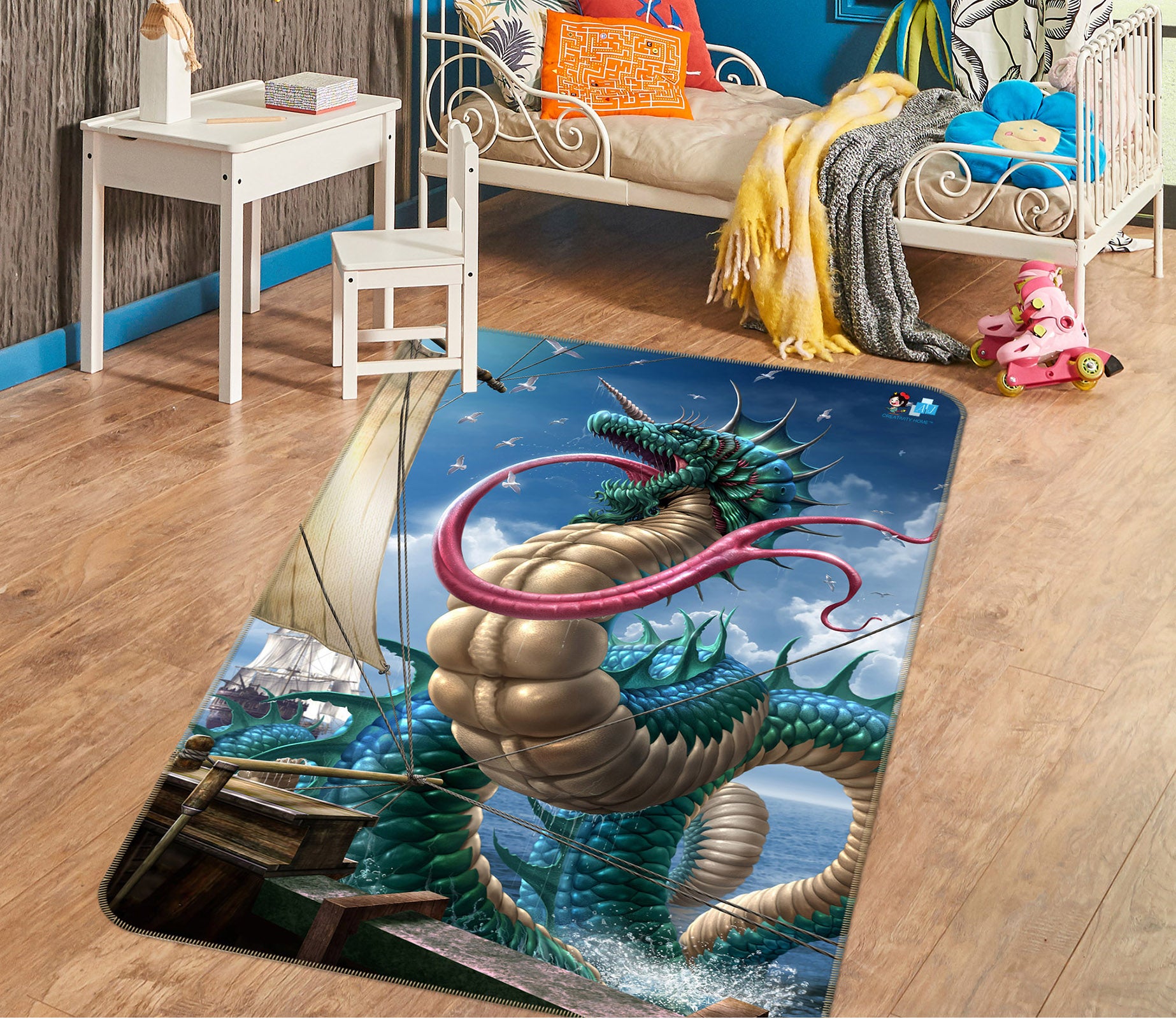3D Long Tongue Dragon 4134 Tom Wood Rug Non Slip Rug Mat