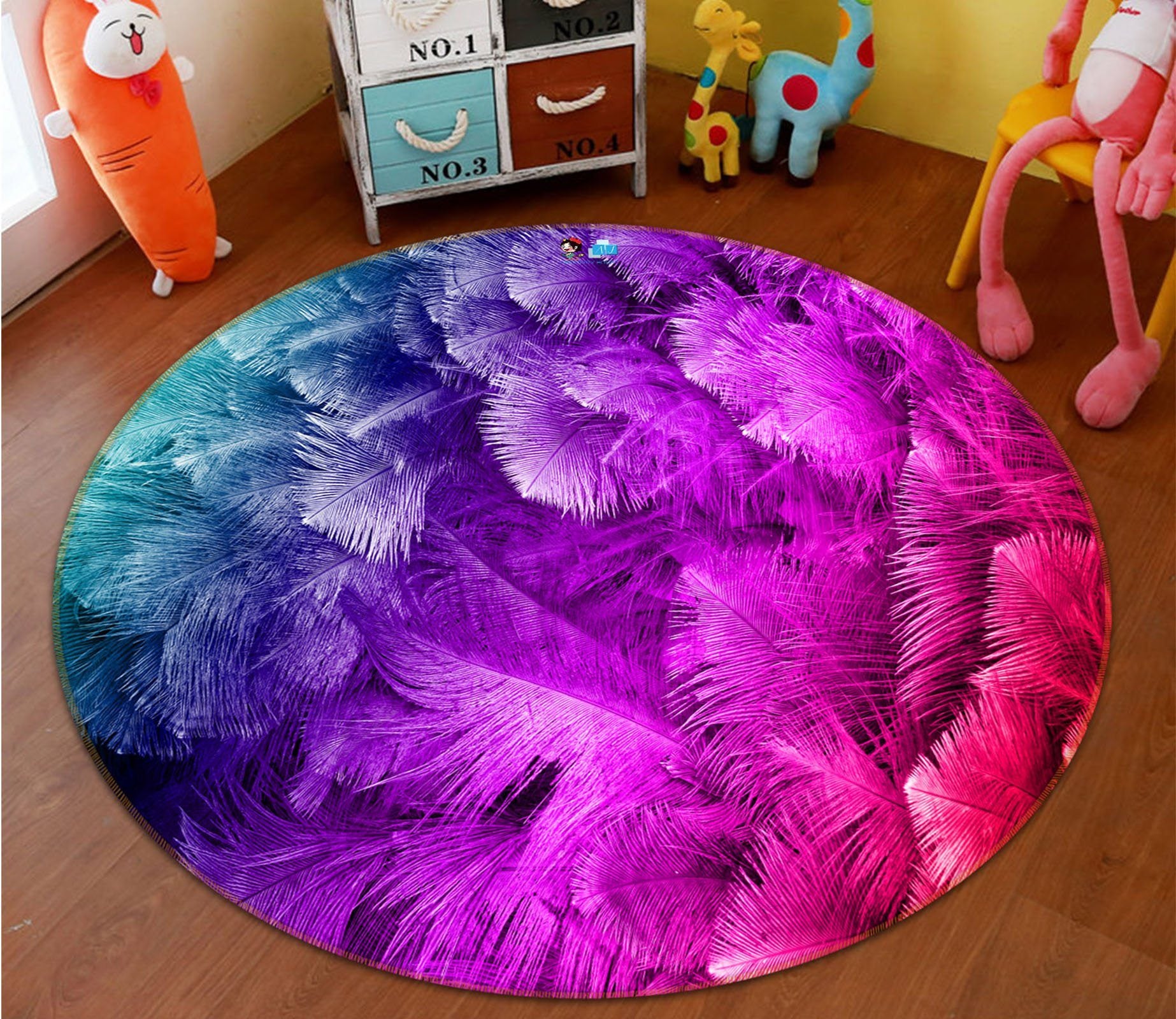 3D Purple Feather 9352 Round Non Slip Rug Mat Mat AJ Creativity Home 