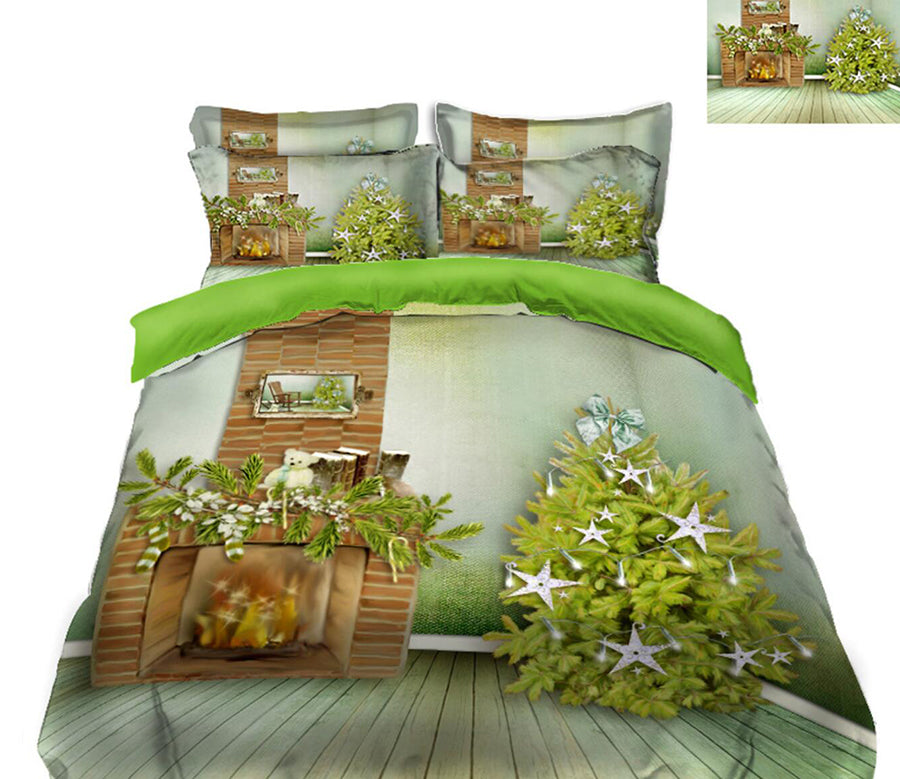 3D Tree Fireplace 45064 Christmas Quilt Duvet Cover Xmas Bed Pillowcases