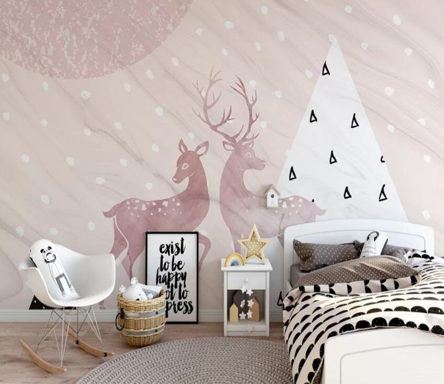 3D Pink Sika Deer WC2641 Wall Murals