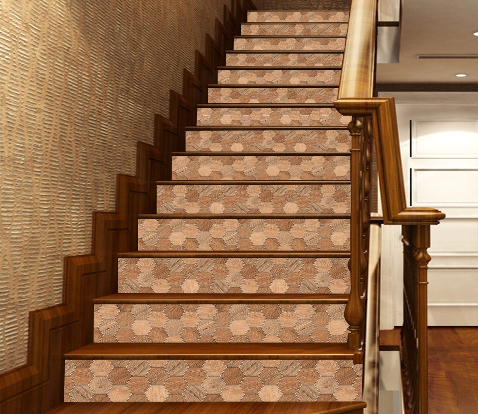 3D Honeycomb Wood Grain 884 Marble Tile Texture Stair Risers Wallpaper AJ Wallpaper 
