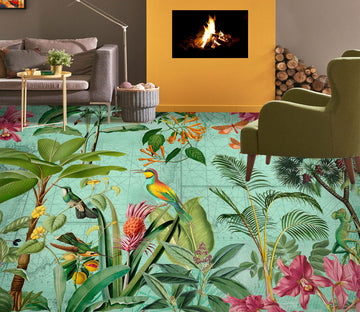 3D Flower Jungle Colorful Bird 10052 Andrea Haase Floor Mural